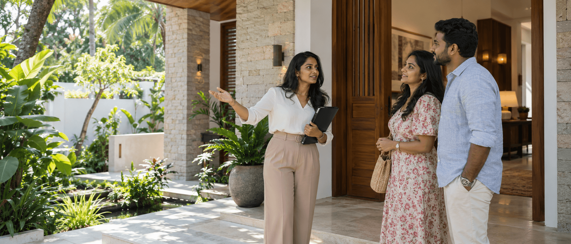 A Sri Lankan property agent meeting clients